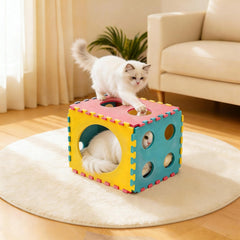 MOYMO cat bed with toys offers cozy lounging and built-in play options.