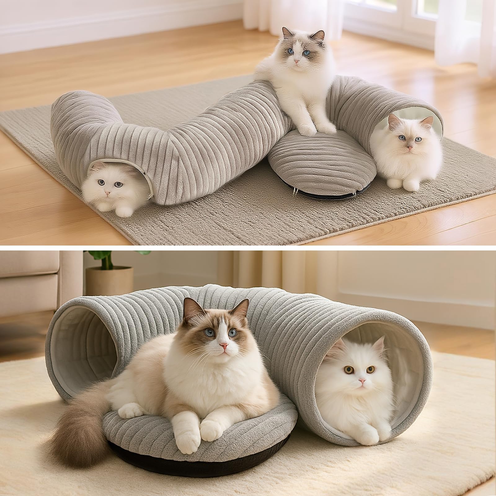 MOYMO cat-tunnel-size-under-30lbs image shows roomy space for small-to-medium cats.