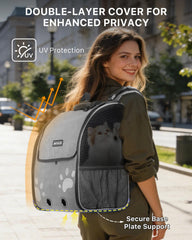 Moysoon cat backpack reflective strips ensure visibility during dusk commutes and nighttime strolls.