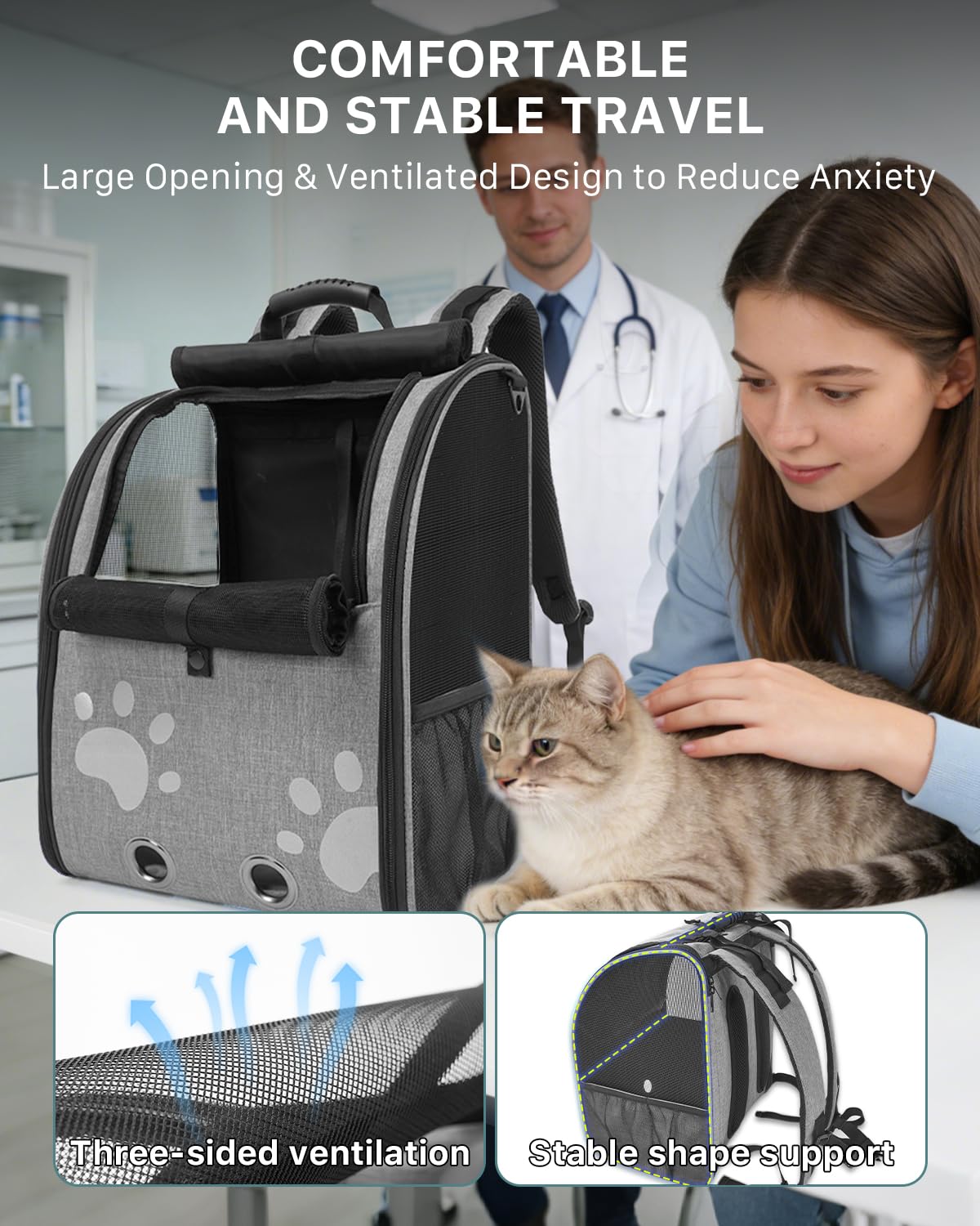 Moysoon cat backpack safety leash feature adds security when taking pets near crowds.