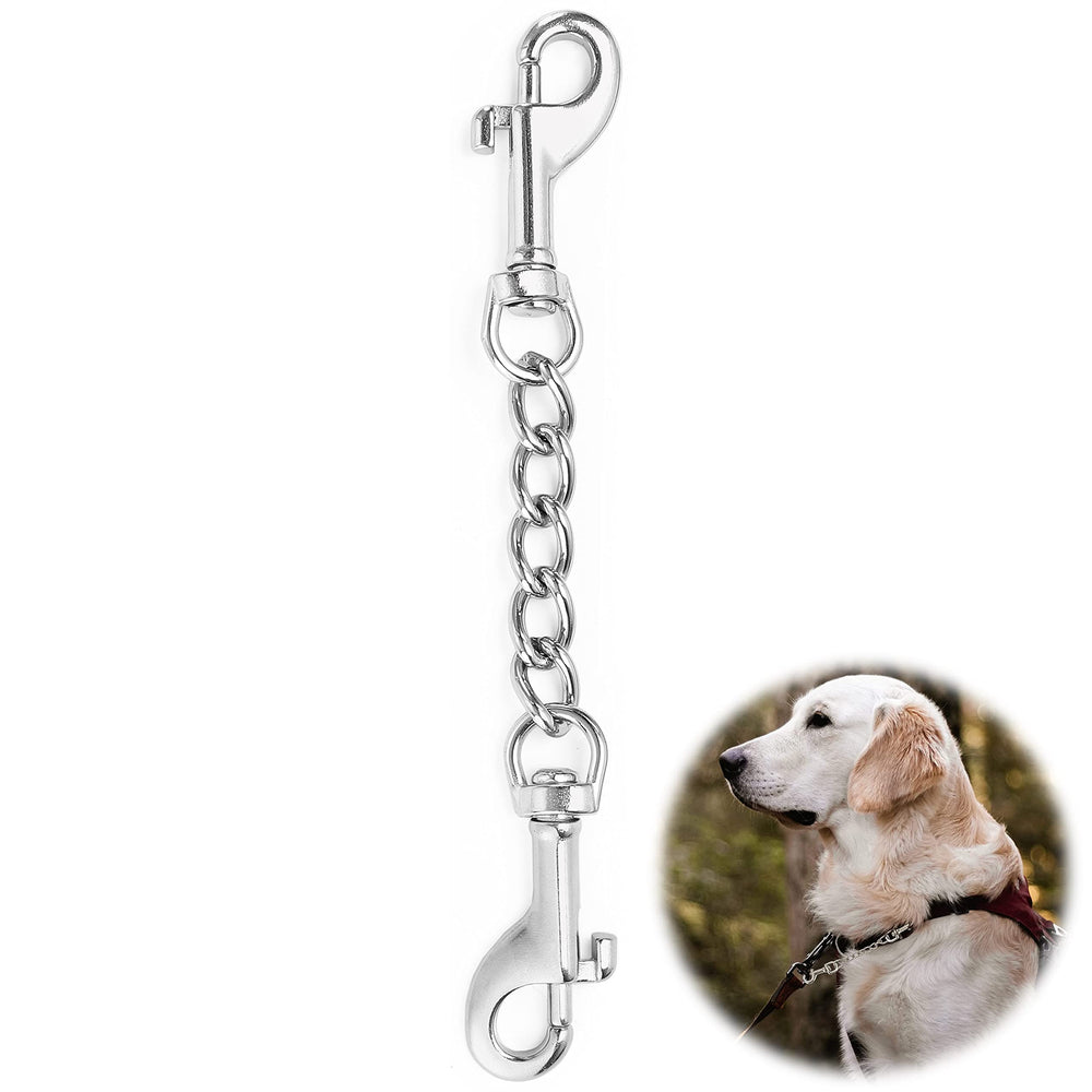 MOZETO dog collar safety clip front view highlights durable stainless steel for secure harness connections.