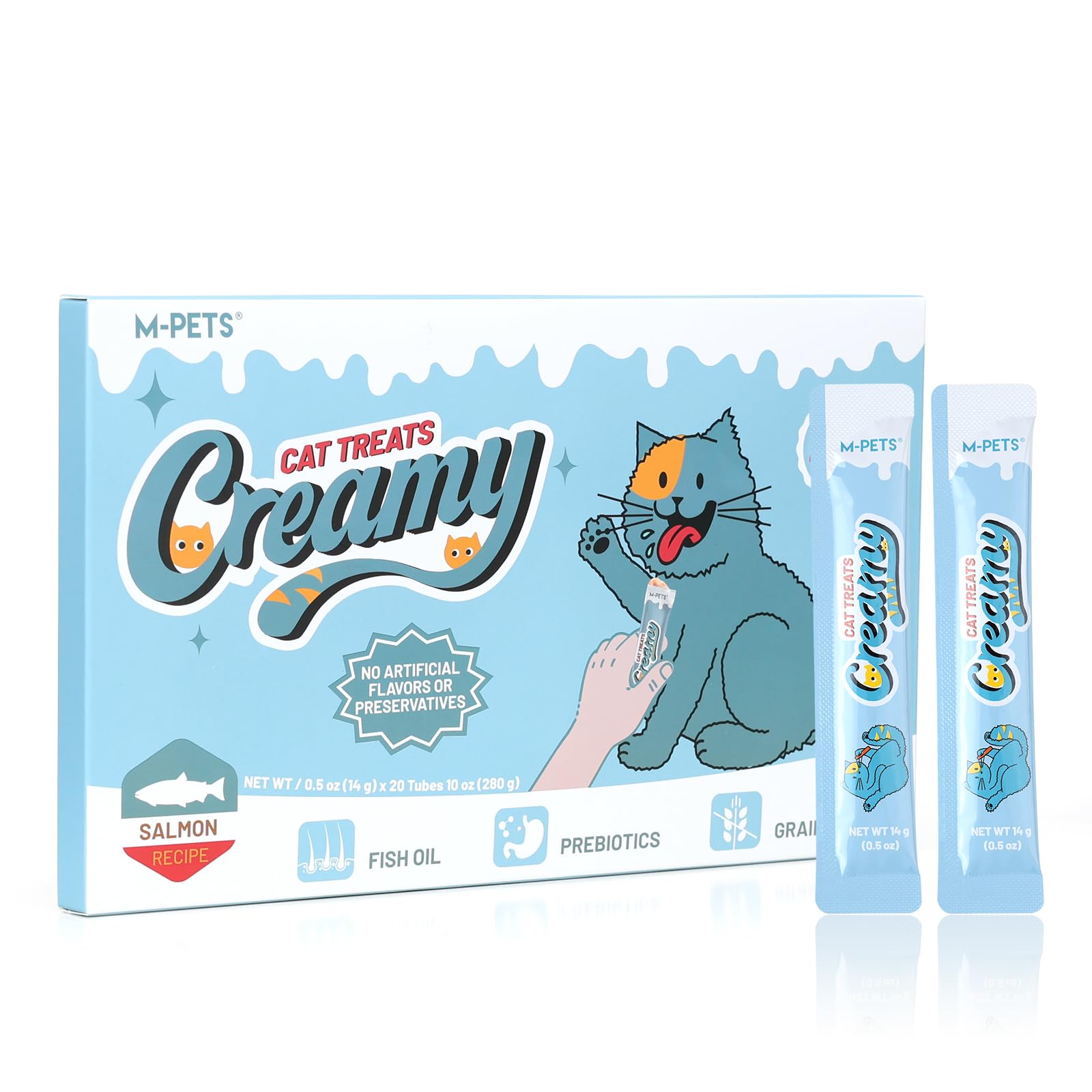 M-PETS rich salmon omega-3 lickable tube closeup for glossy coat support