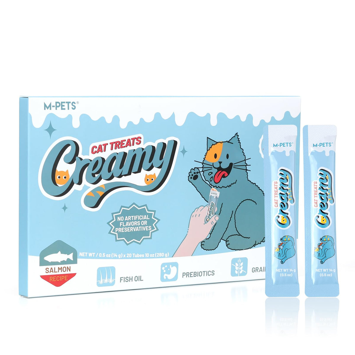 M-PETS rich salmon omega-3 lickable tube closeup for glossy coat support