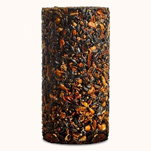 Mr. Bird Woodpecker Feast cylinder ingredient-closeup emphasizes pecans and seeds for a nutrient-dense snack