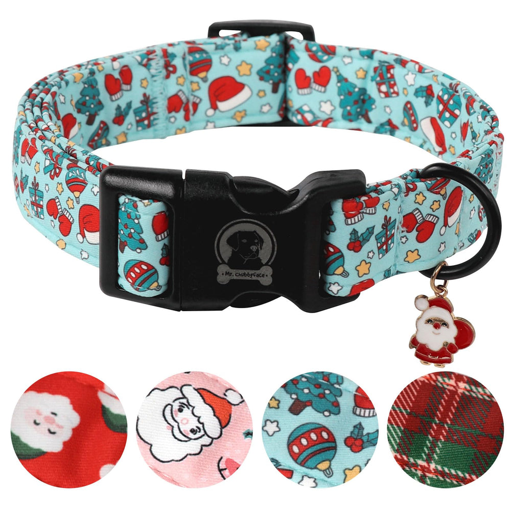 MR.CHUBBYFACE Christmas dog collar in blue box pattern; comfortable daily wear