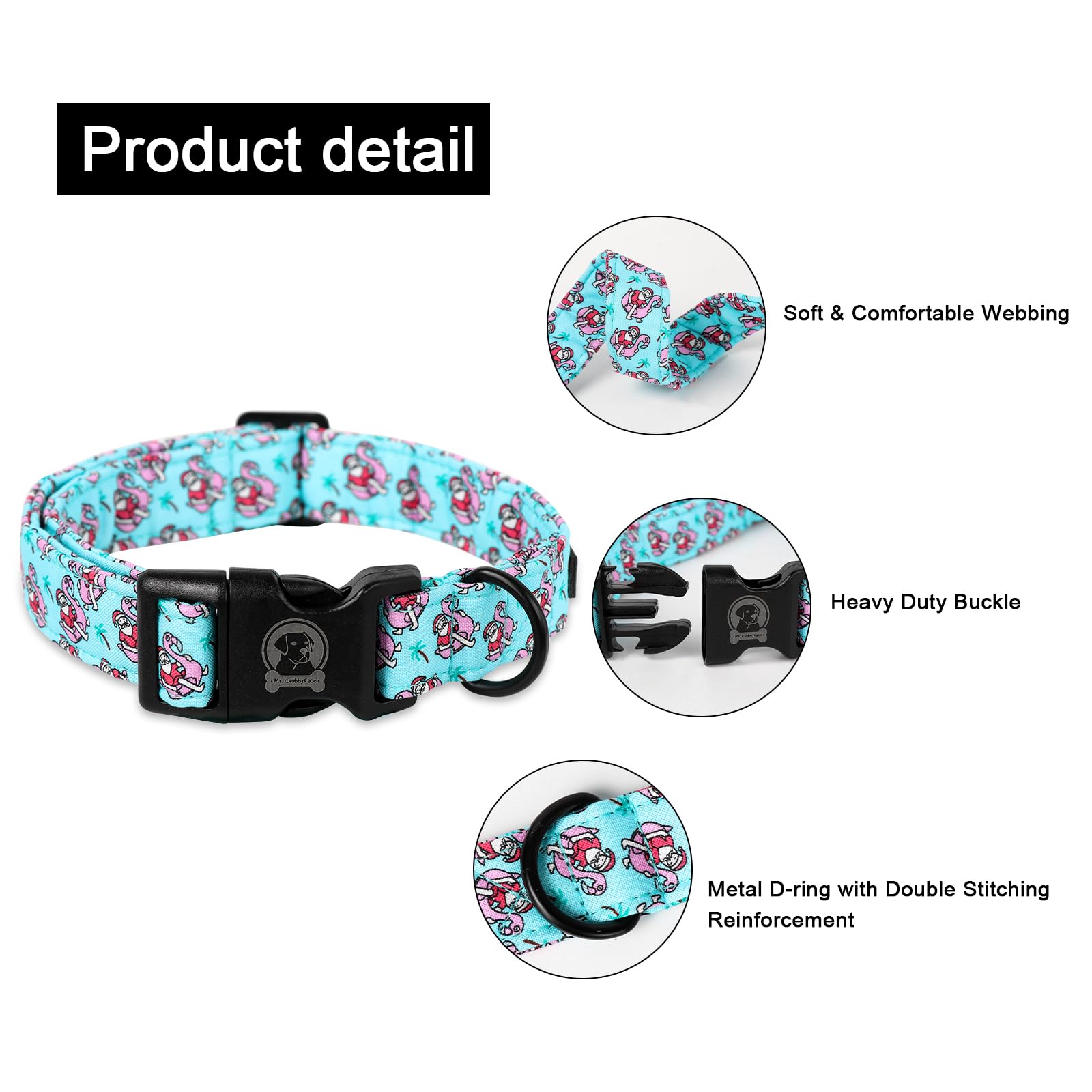 MR.CHUBBYFACE dog collar Santa Flamingo design for playful daily wear.