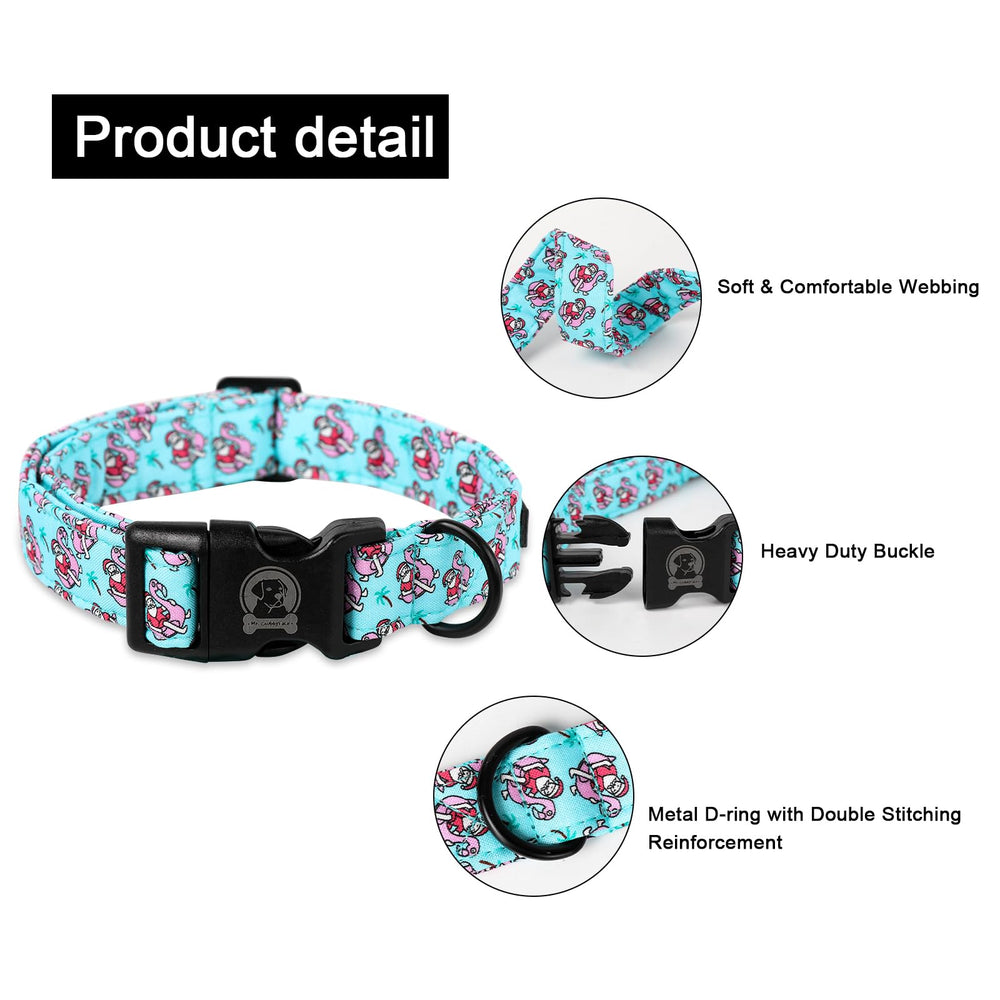 MR.CHUBBYFACE dog collar Santa Flamingo design for playful daily wear.