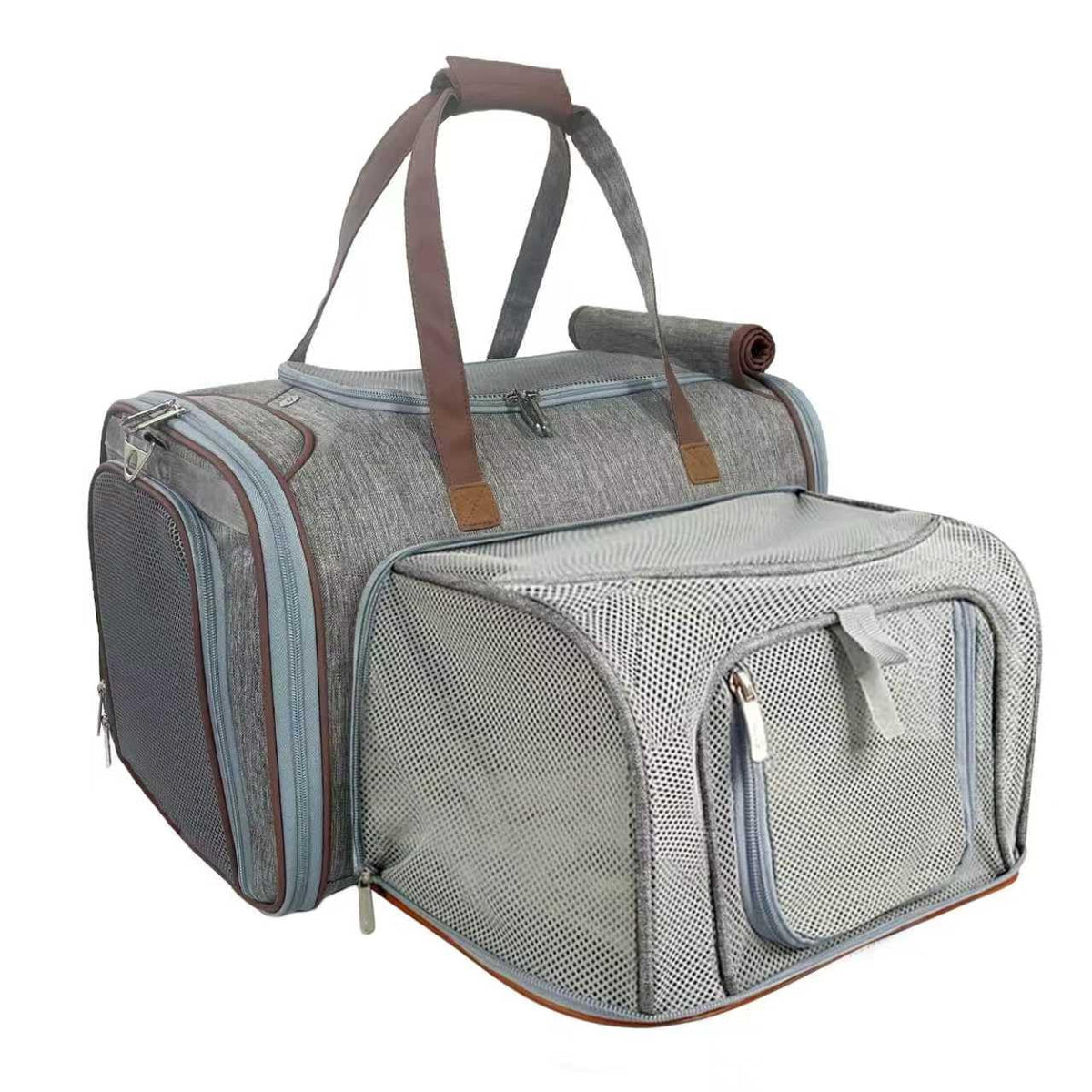Mr. Peanut's Gold Series Big Apple XL carrier front view showing expandable space for larger pets