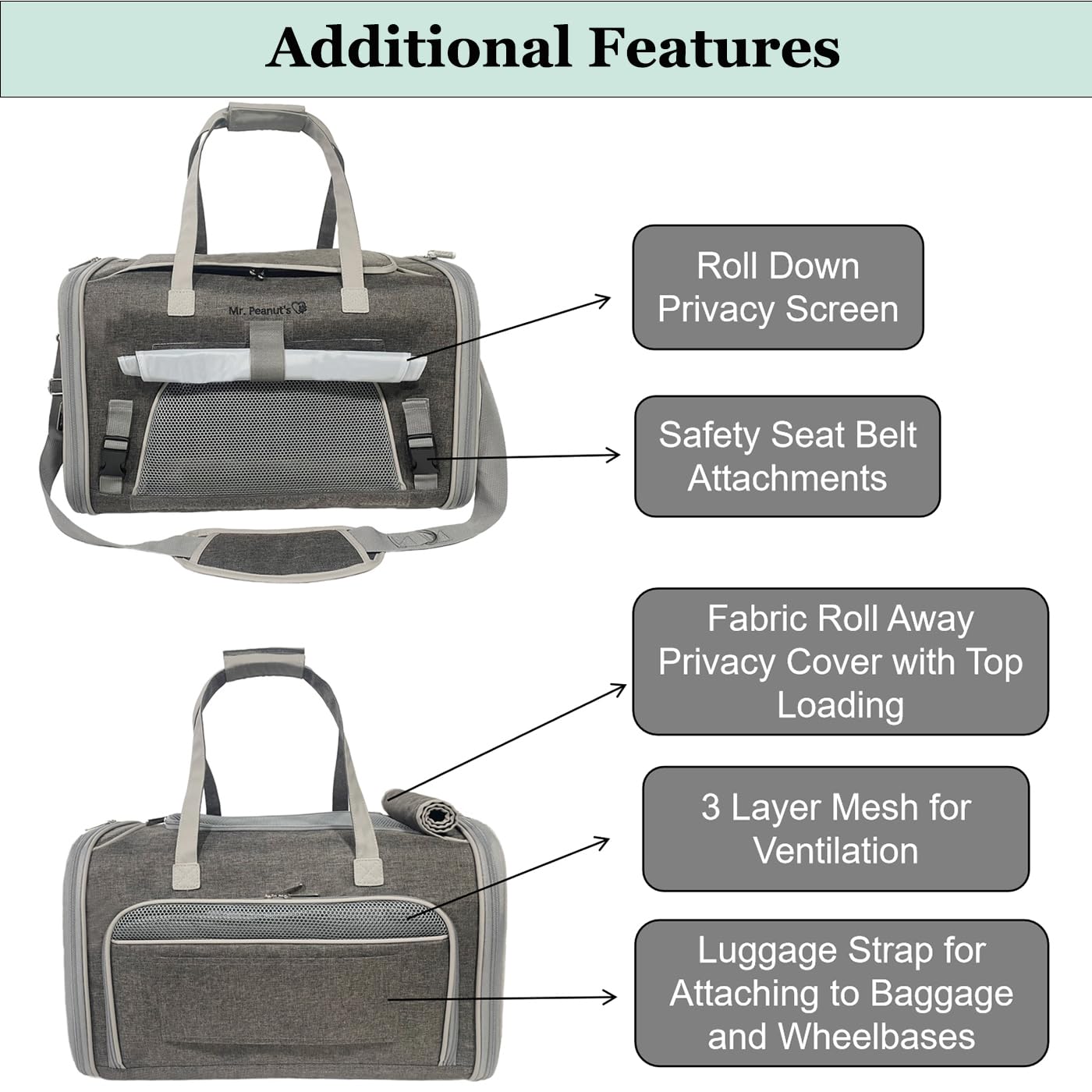 Mr. Peanut's Gold Series Big Apple XL carrier interior space demonstrates comfortable lying area