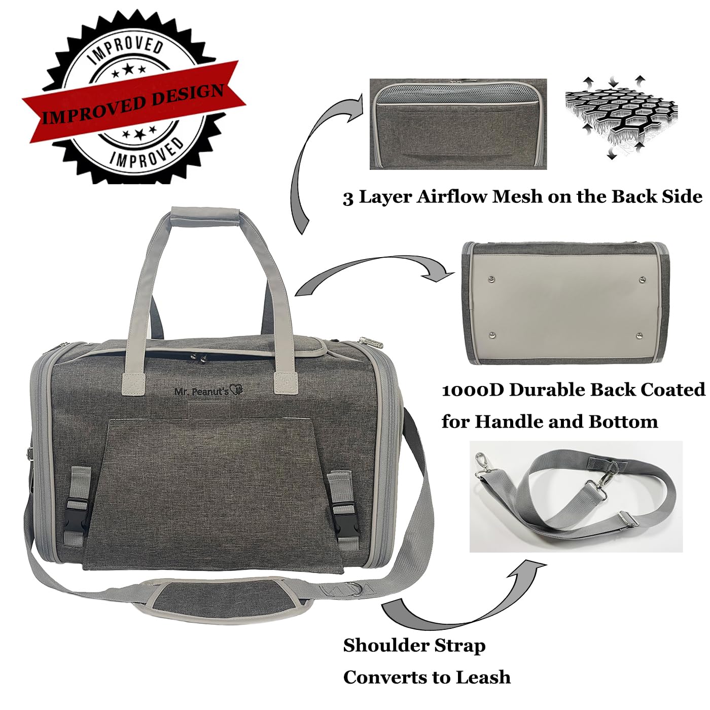 Mr. Peanut's Gold Series Big Apple XL carrier top view reveals large mesh ventilation