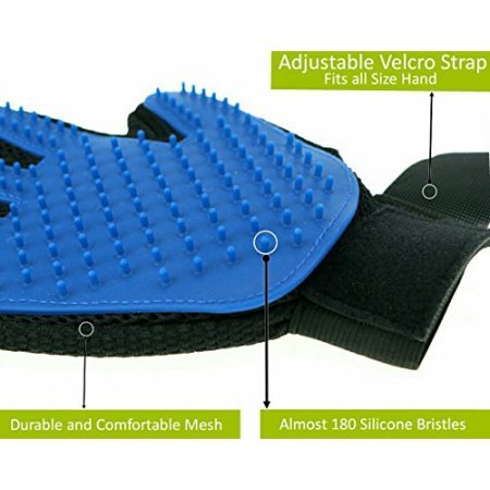 Mr. Peanut's grooming glove shows adjustable wrist strap for secure, comfortable sessions.