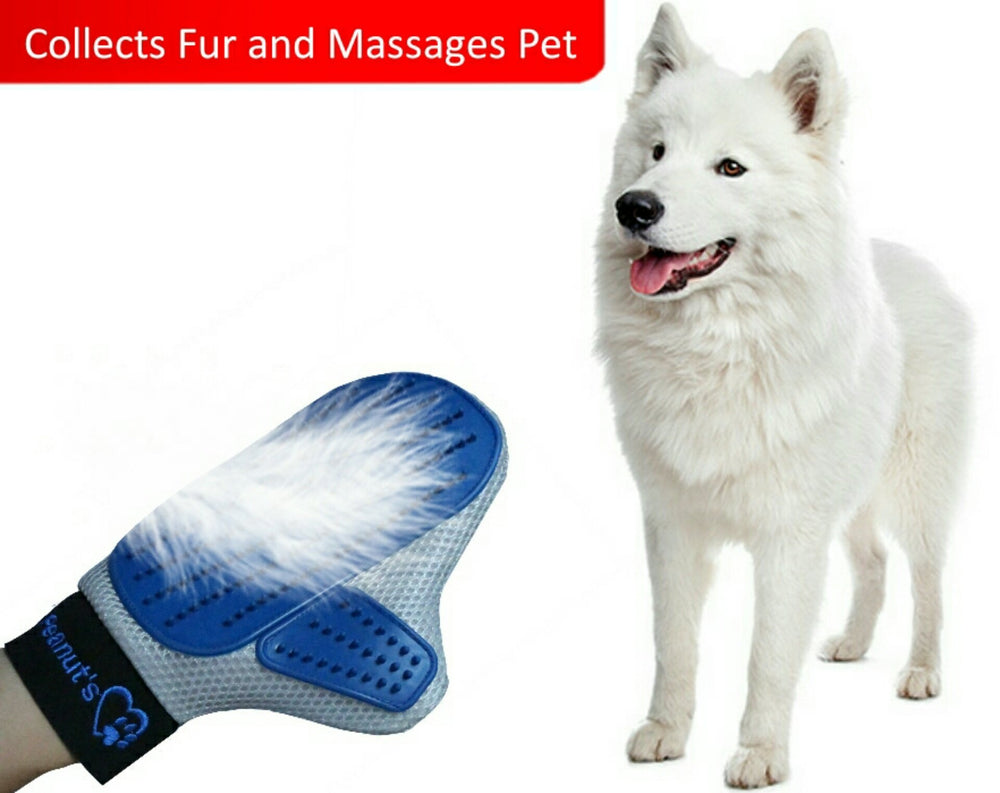 Mr. Peanut's grooming glove suitable for dogs, cats, rabbits, and small pets during fur removal.