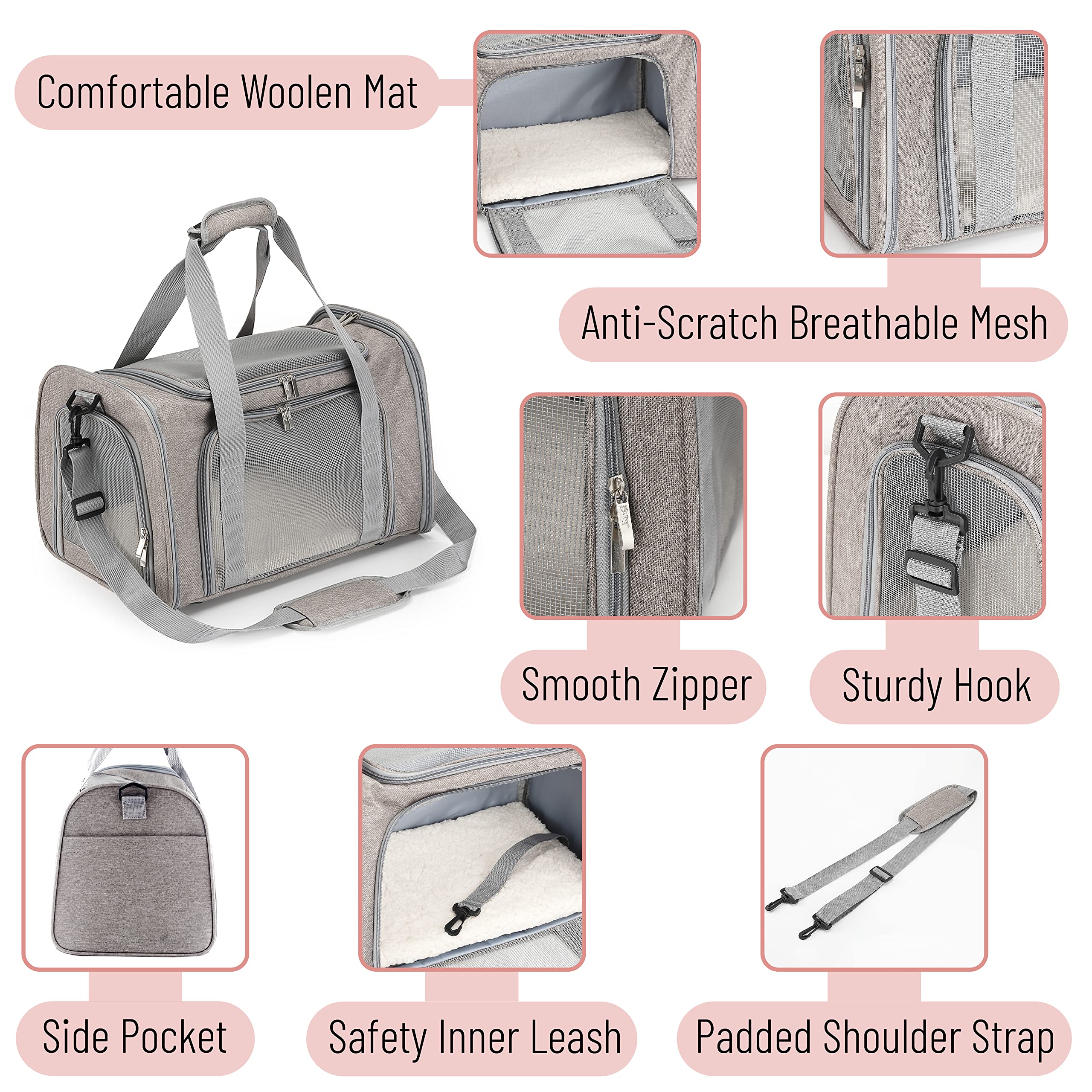 Mr. Pen cat carrier mesh detail emphasizes ventilation and visibility for pets.