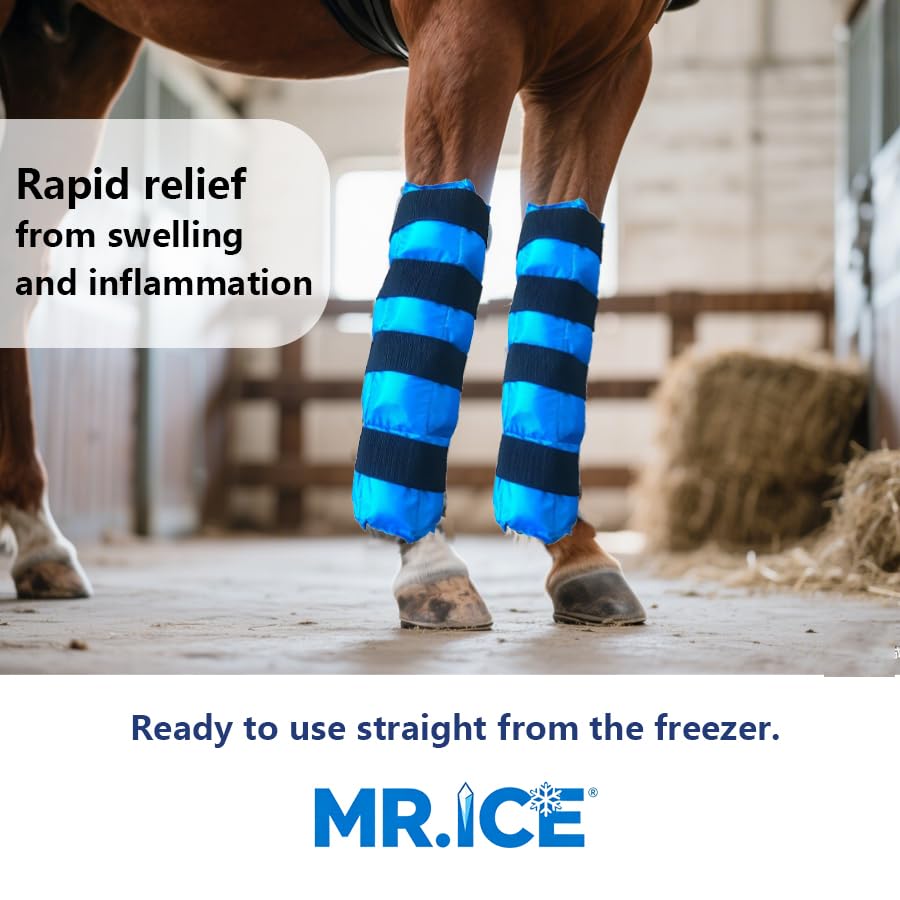 MR.ICE Horse Ice Boots packaging shows one-size-fits-most design for secure fit.