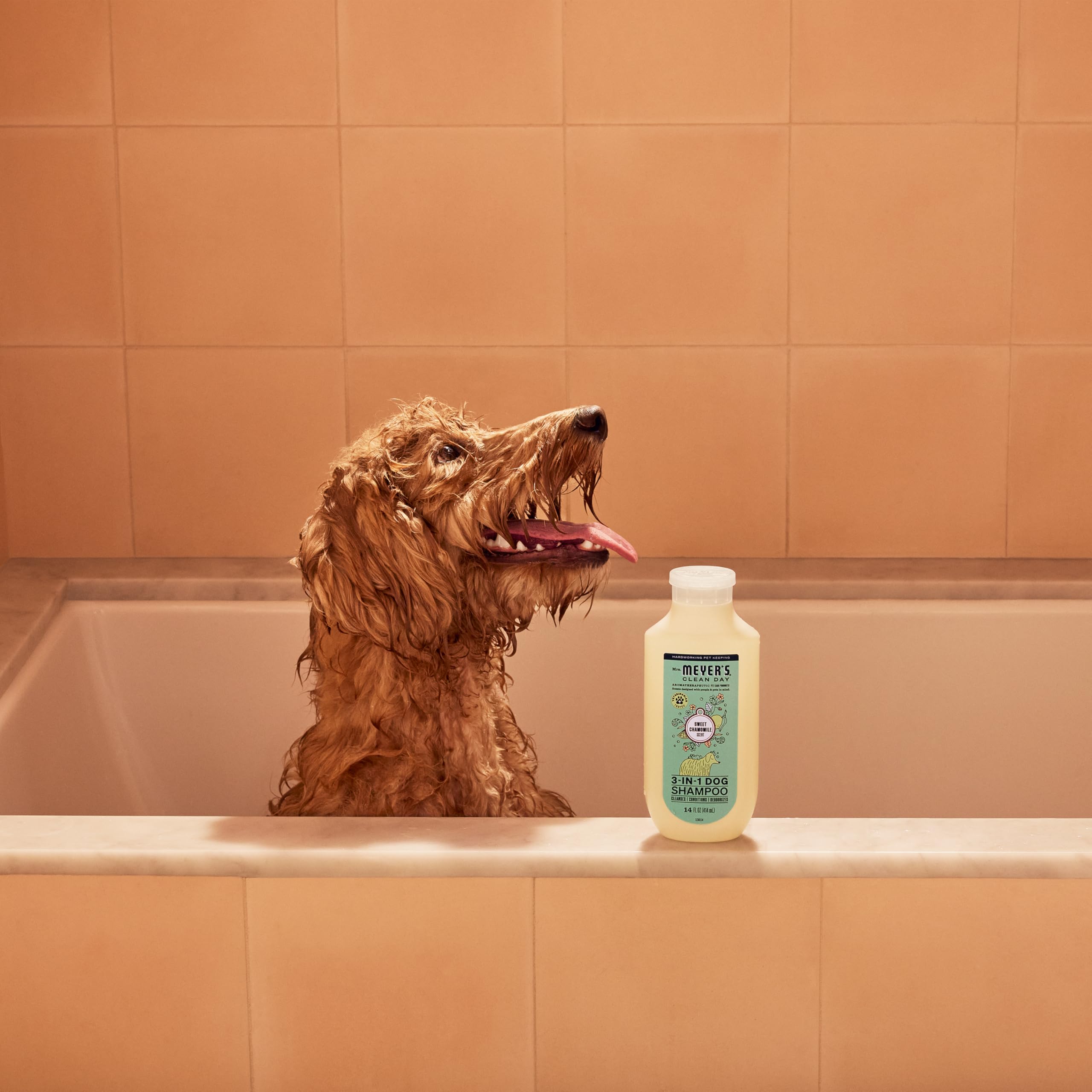 Mrs. Meyer's Clean Day dog shampoo cruelty-free Leaping Bunny certification close-up.