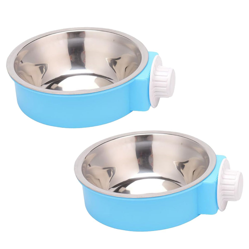 MRSXXNTY double bowl hanging setup showing easy cage mounting for daily meals.