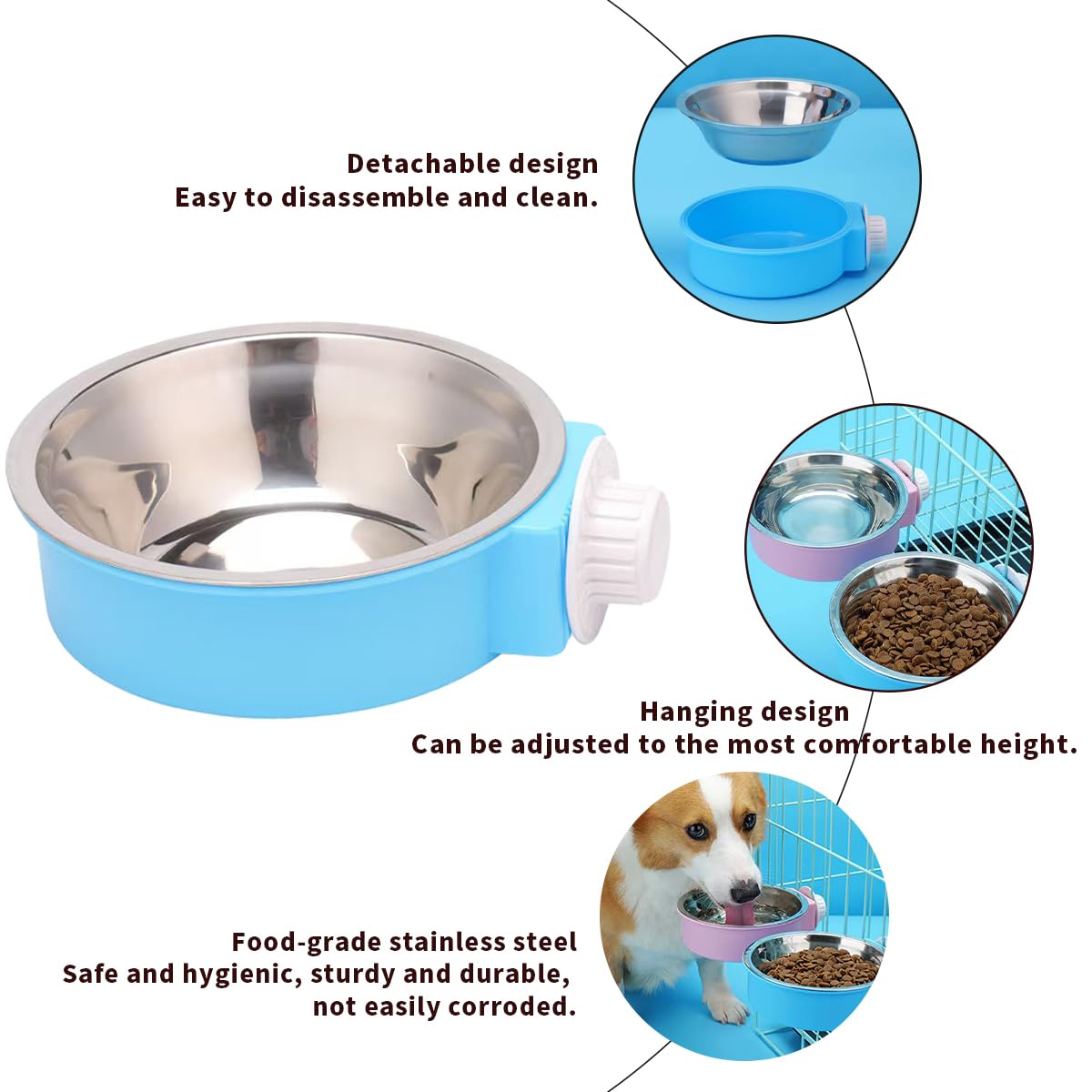 MRSXXNTY food and water bowls assembly shows practical 2-in-1 design.