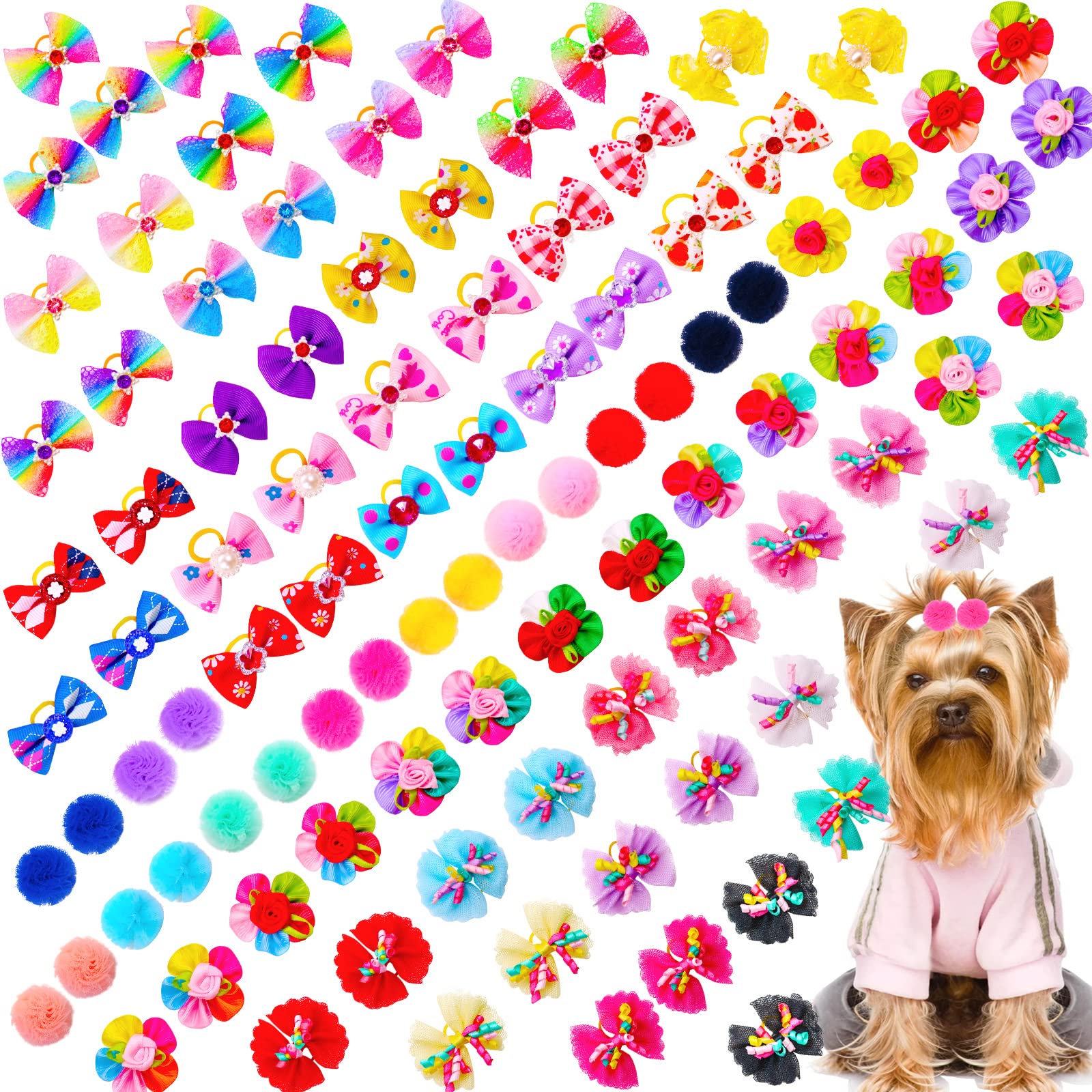 Mruq Pet 100pcs dog hair bows assorted for tiny dogs