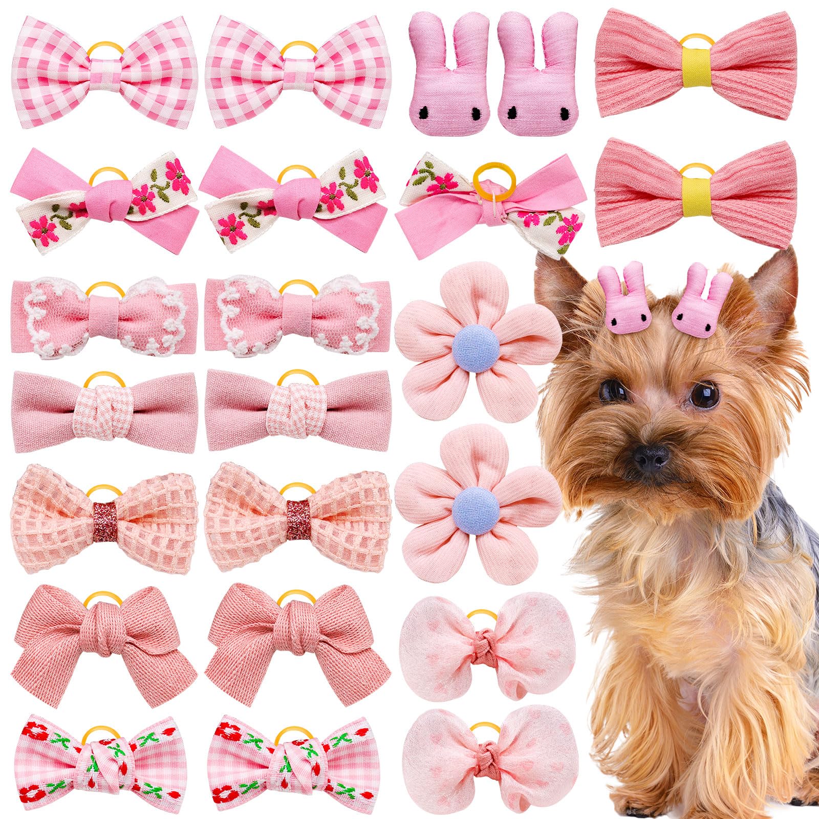 Mruq Pet 20pc light pink bows for small dogs with secure rubber bands