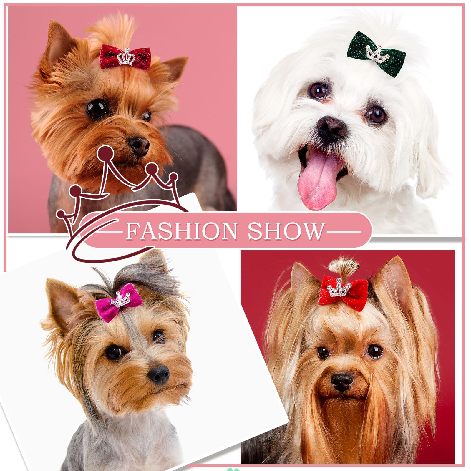 Mruq pet crown bows close-up shows durable clip grip