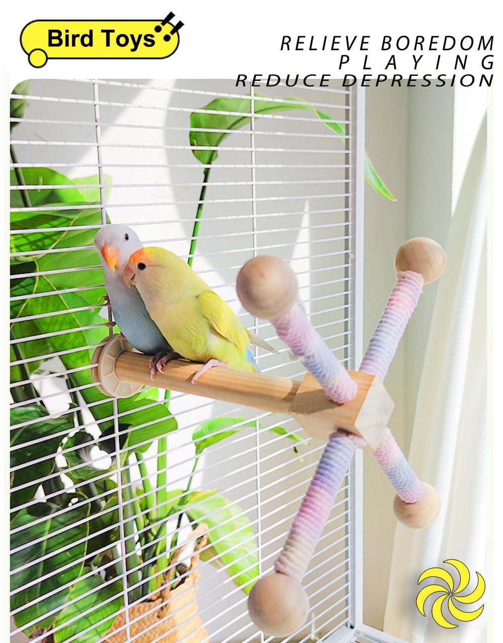 MRZZATA 360° rotating perch encourages exploration and physical activity for small to medium birds.