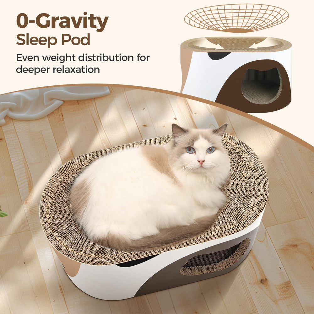 MSBC Big Cat Scratcher Lounge top concave view emphasizes spine-friendly nap design.