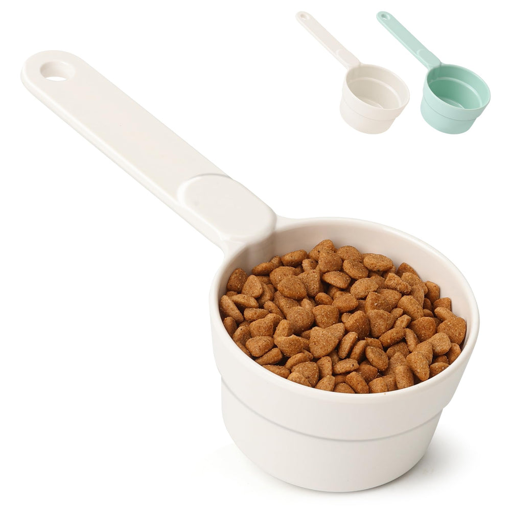 MSBC Dog Food Scoop half-cup with handle for easy bag scooping.