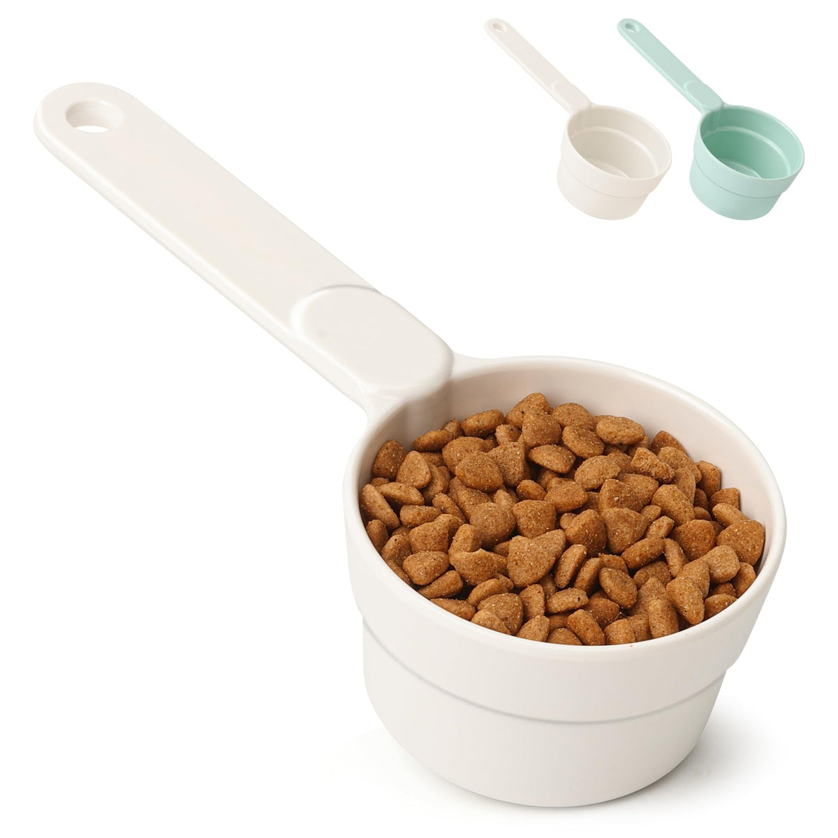 MSBC Dog Food Scoop half-cup with handle for easy bag scooping.