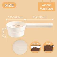MSBC long-handle pet food scoop shown reaching into a large bag.