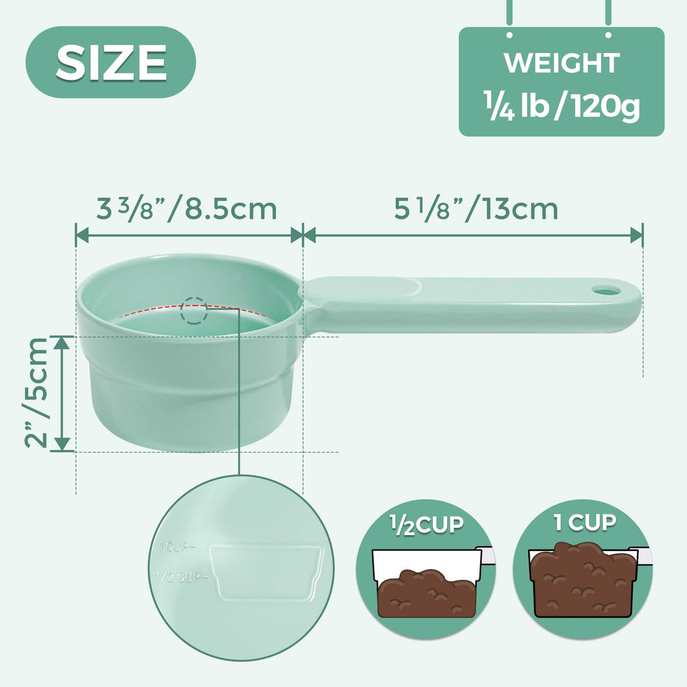 MSBC melamine dog food scoop 1cup-markings aid precise portions.