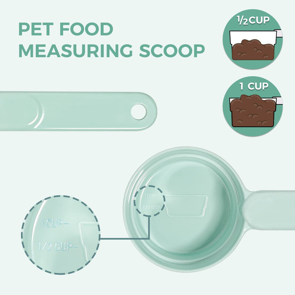 MSBC melamine dog food scoop hanging-hole shot showcases storage convenience.