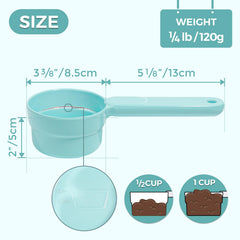 MSBC melamine pet food scoop with long ergonomic handle for easy scooping.