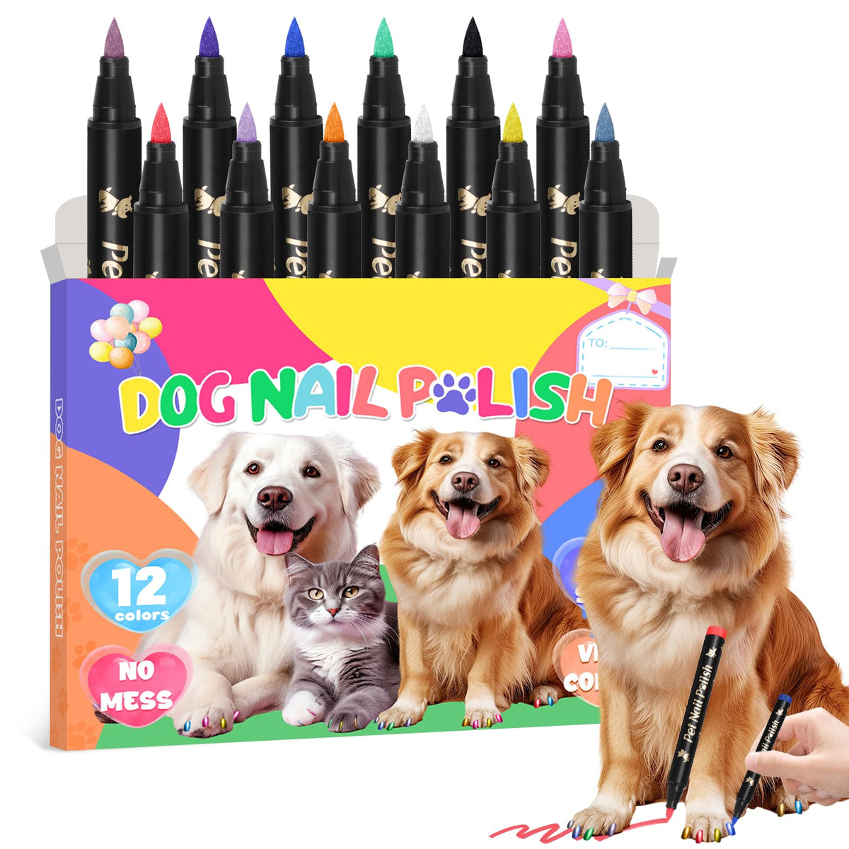 MSDADA 12-color pet nail kit offers vibrant shades for DIY dog and cat nail art.