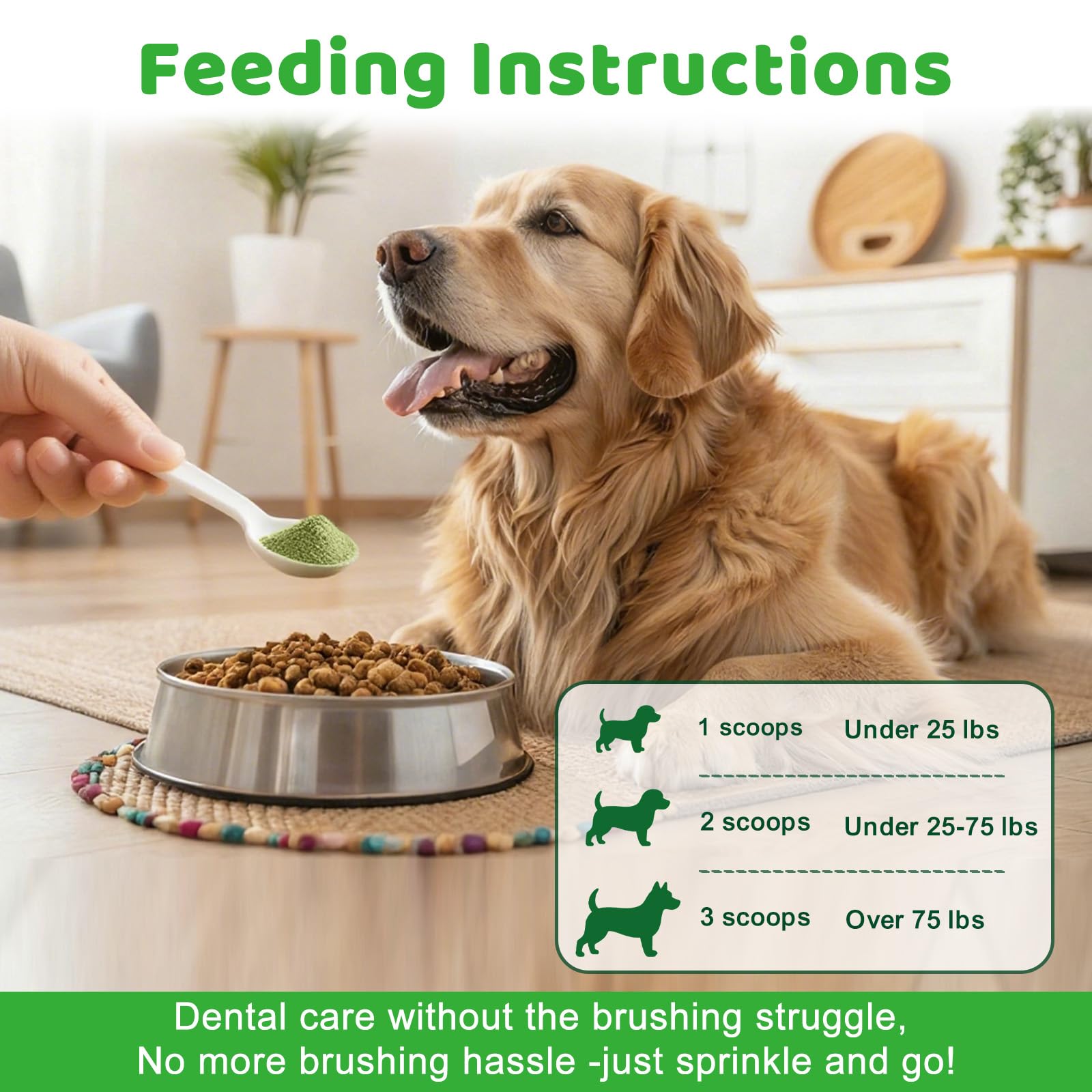 Mshuheene dog dental powder natural ingredients blend including peppermint and green tea.