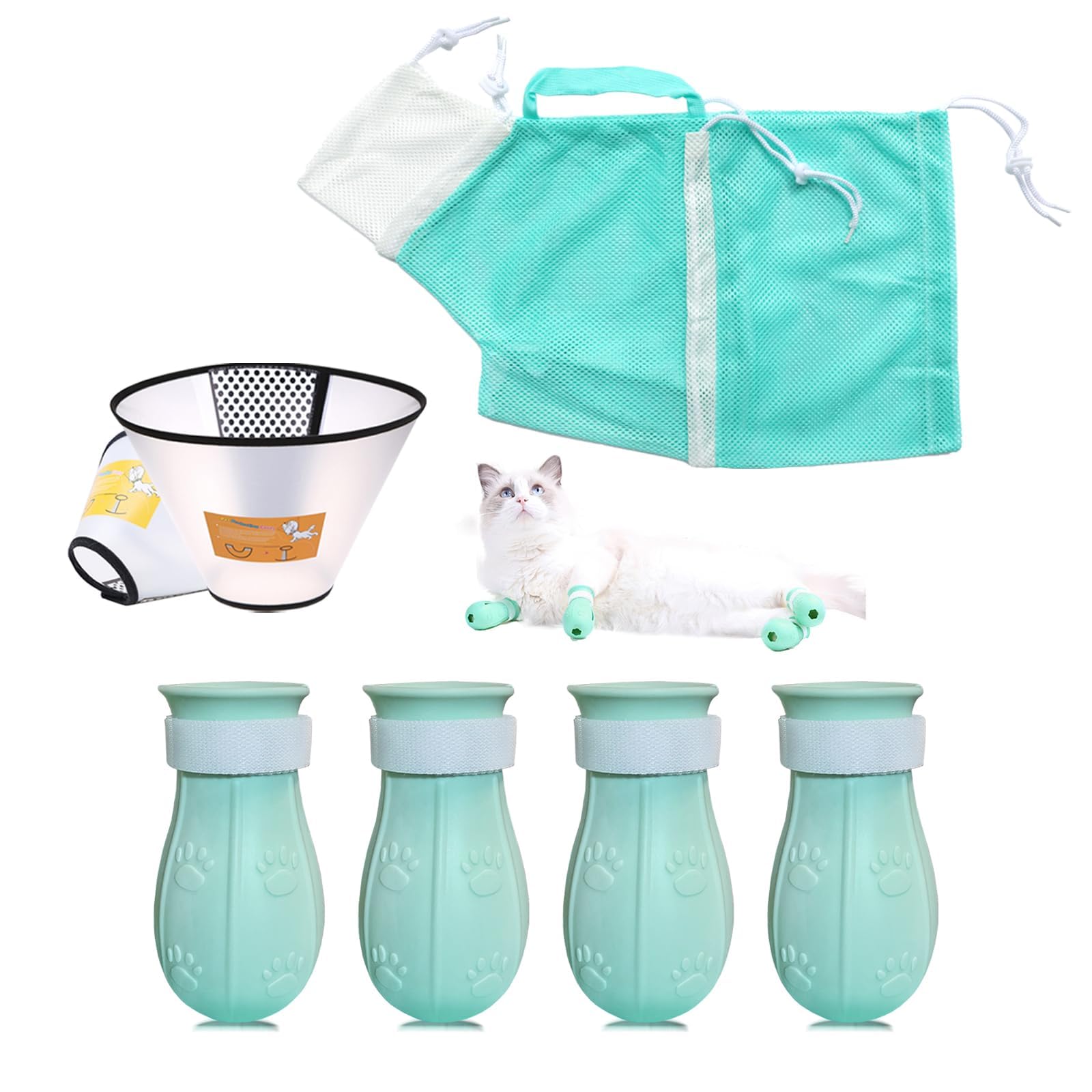 MSMUOEZ silicone cat shoes provide anti-scratch paw protection during bath time.