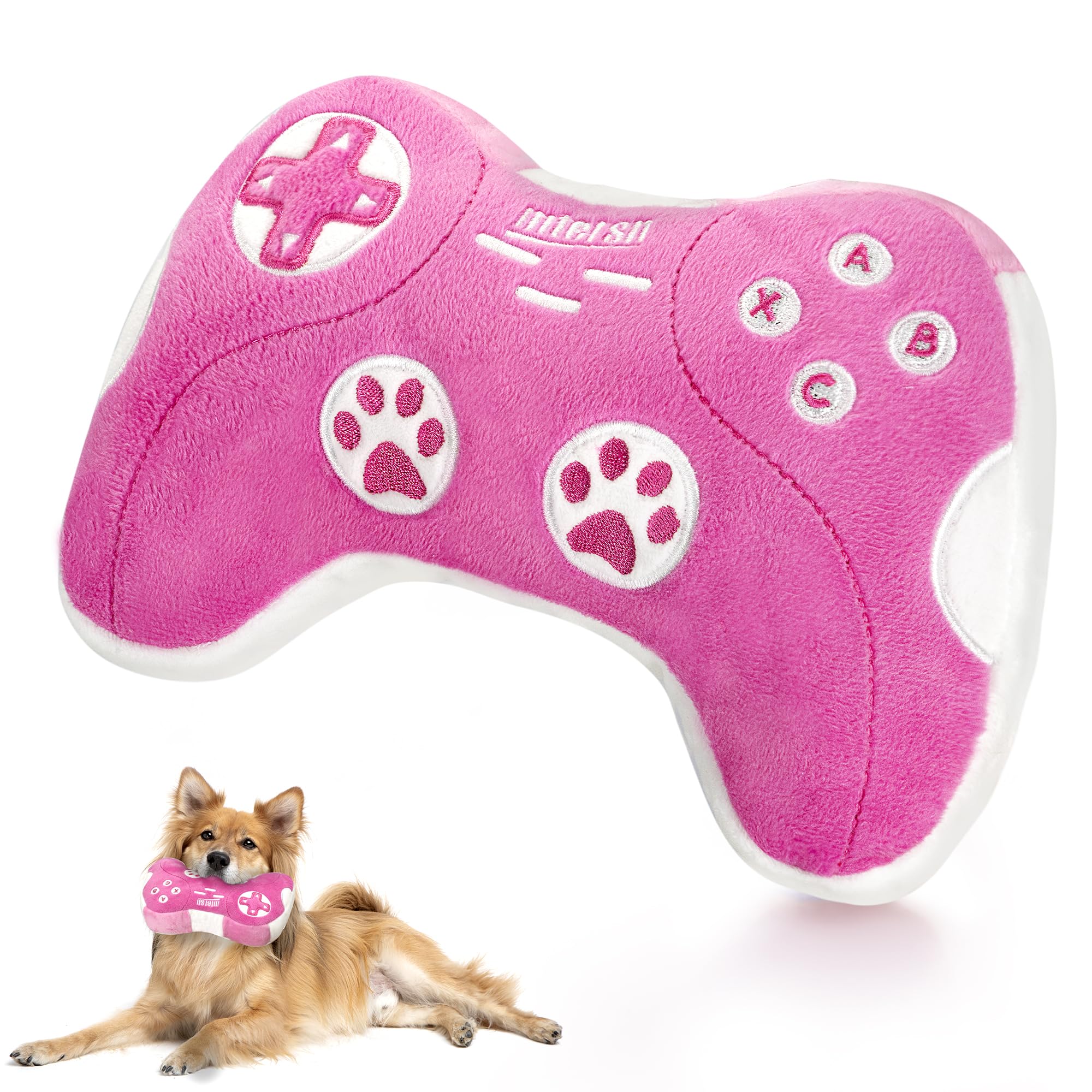 MTERSN pink game controller dog toy with crinkle for engaging play