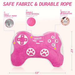 MTERSN pink game controller dog toy features squeaker for interactive fun