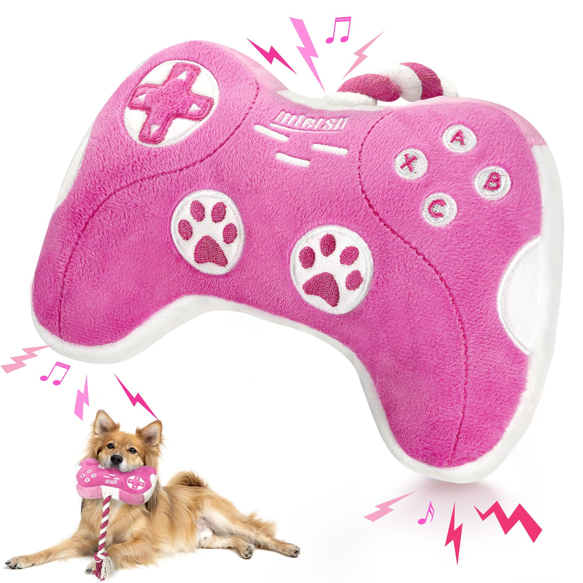 MTERSN pink game controller dog toy with engaging design for interactive play and teething relief.