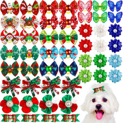 MTLEE Christmas dog bows with mixed styles for easy grooming.