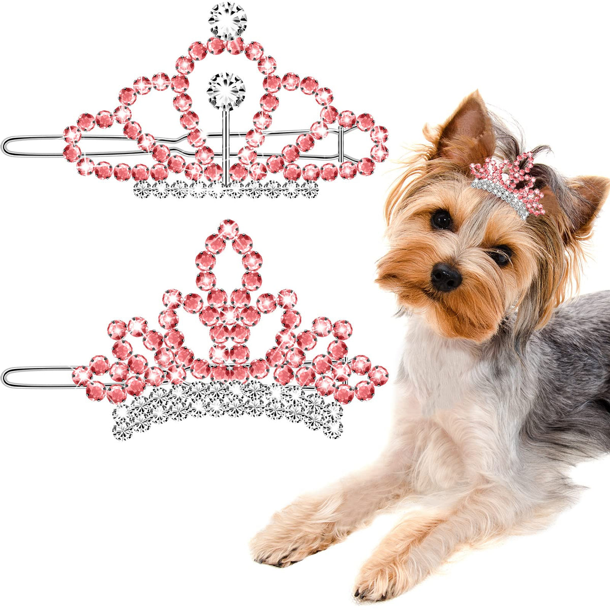 MTLEE crystal rhinestone dog tiara spire clip sparkling for photos