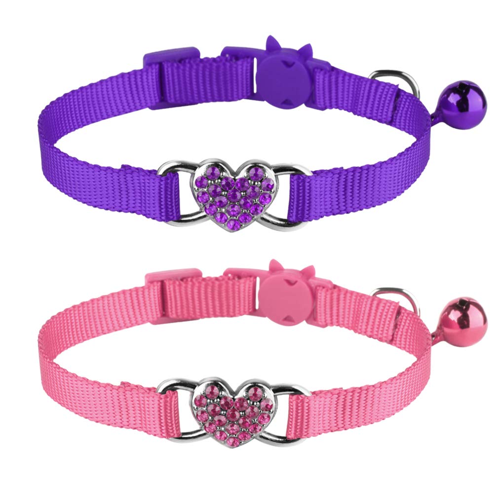 Mtliepte cat collars pink heart bling closeup highlights stylish safety and charm