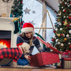 Mtliepte plaid dog pajamas side view shows cozy secure fit