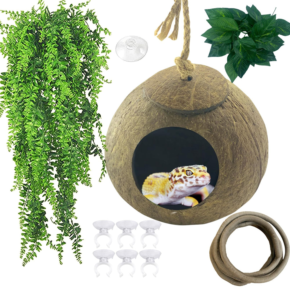 MUYG Crested Gecko Coconut Hut – natural hiding shelter for terrarium