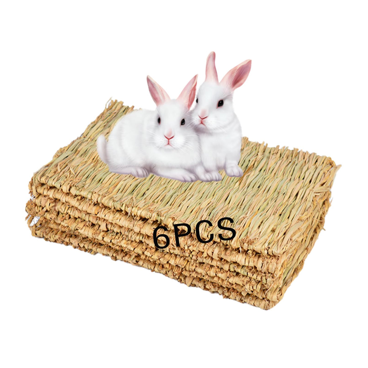 MUYG Rabbit Grass Mat close-up shows natural straw weave for safe chewing and restful napping.
