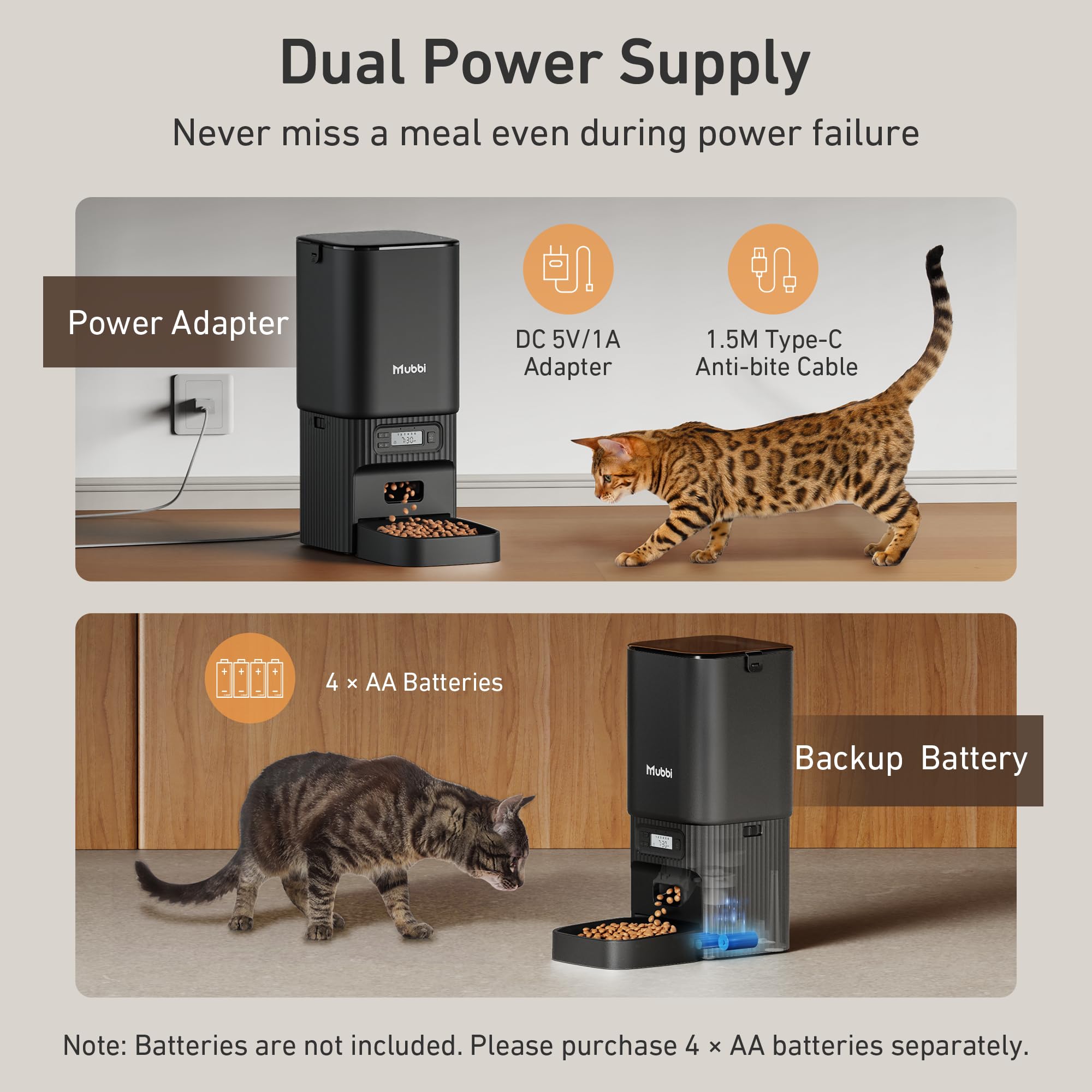 MUBBI dual power supply with battery backup ensures feeding reliability