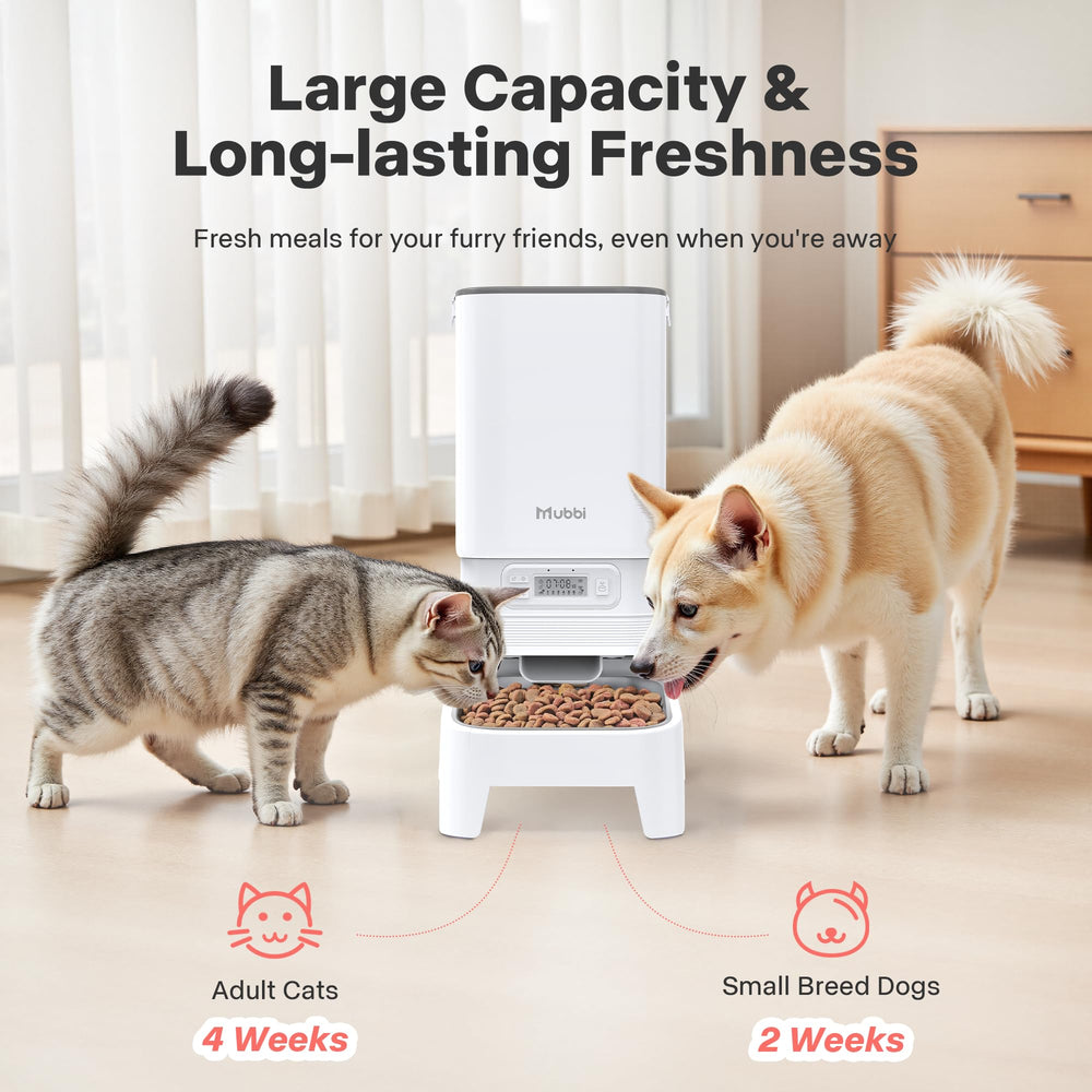 MUBBI dual feeder desiccant bag keeps kibble fresh longer