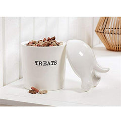Mud Pie dog tail treat canister debossed TREATS exterior for decorative storage