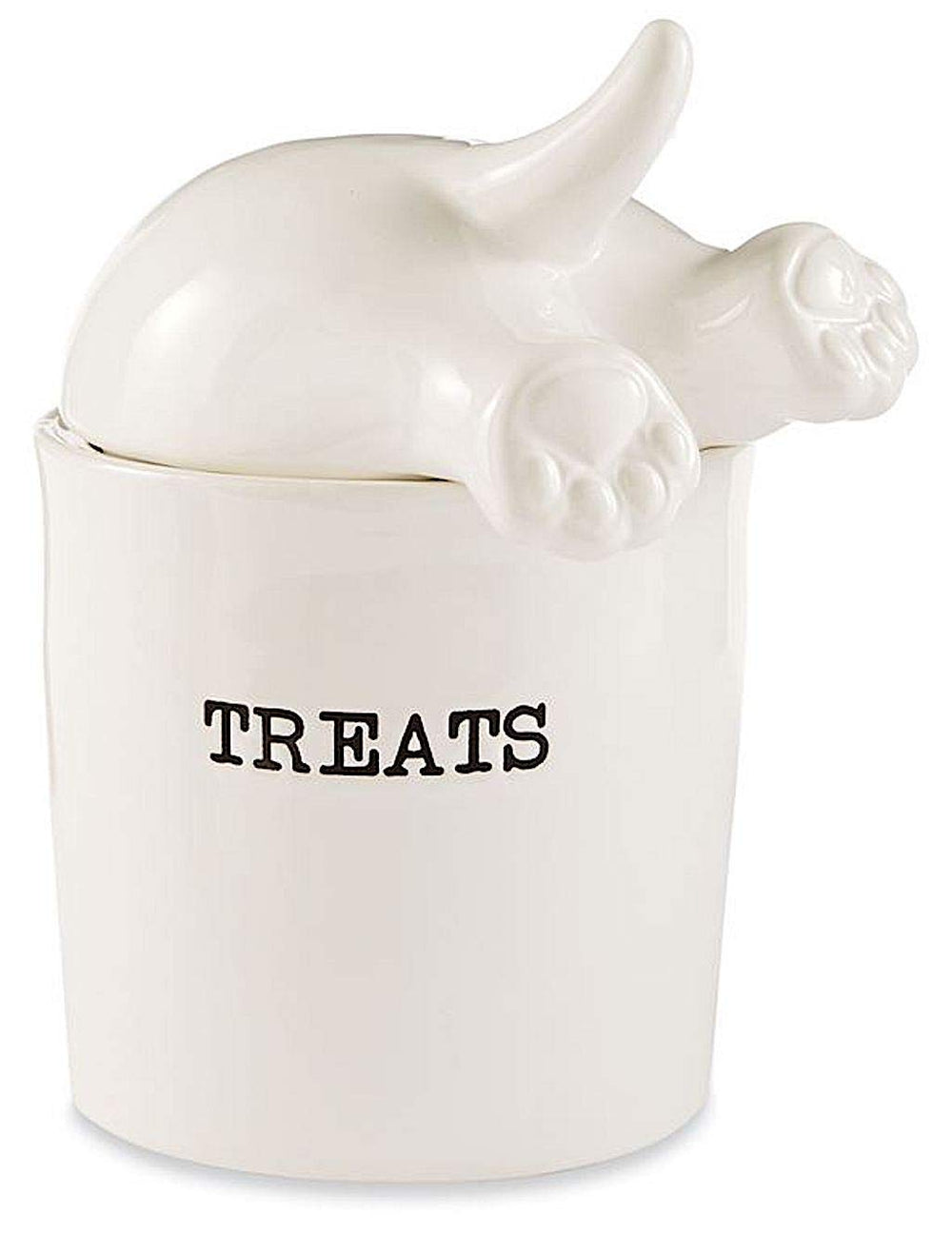 Mud Pie dog tail treat canister front view with ceramic construction for stylish storage