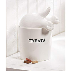 Mud Pie dog tail treat canister lid detail showing sculpted tail for easy access