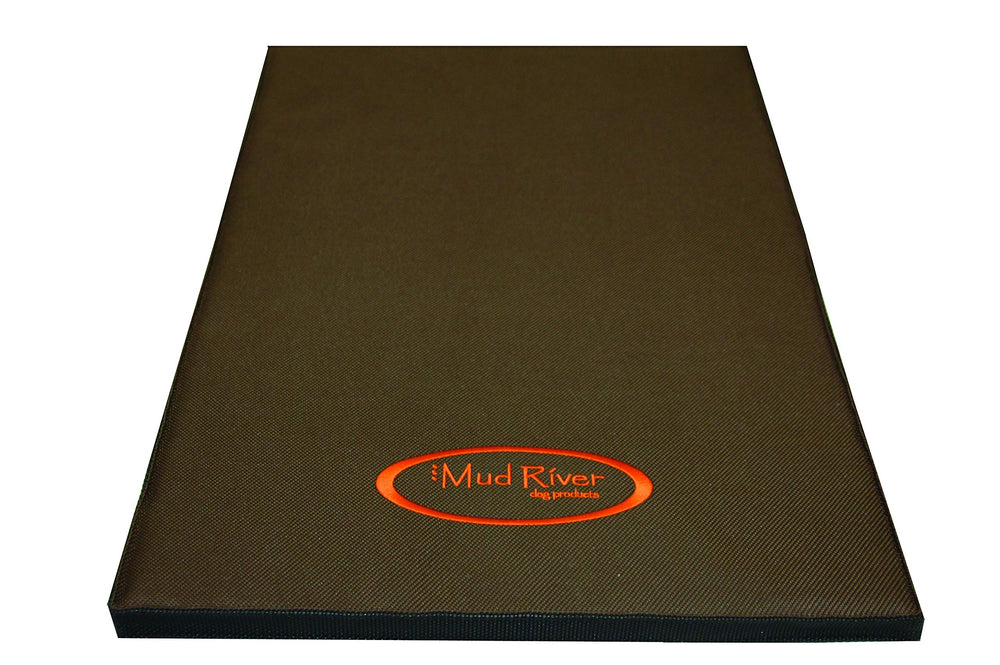 Mud River Crate Cushion side view shows rugged shell for durable crate comfort.
